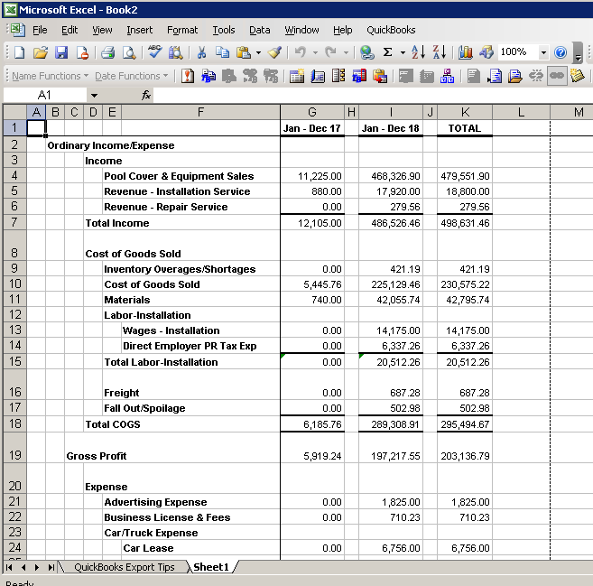 How do I export an Excel P L and Balance Sheet in QuickBooks Desktop